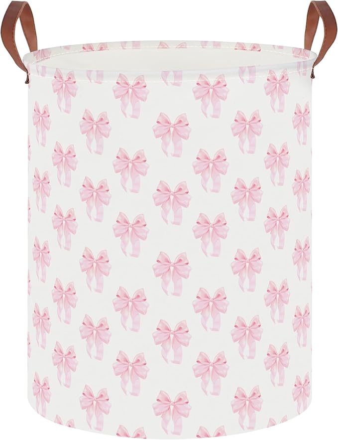 19.7" Laundry Basket,Dirty Clothes Hamper,Waterproof Storage Bin,Room Decor,Gift Baskets,Nursery Hamper(Shimmer Bowknot)
