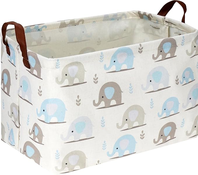 Rectangular Blue Elephant Storage Basket,Collapsible Gift Basket with Handles,Books Box,Room Decor(Blue Elephant)