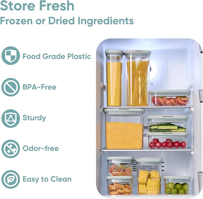 CAROTE Easy-open Airtight Food Storage Containers with Lids, 20 PCS Durable Plastic Kitchen Storage Containers for Dry Food/Fruit, Leakproof, BPA-Free, Sage Green/Grey