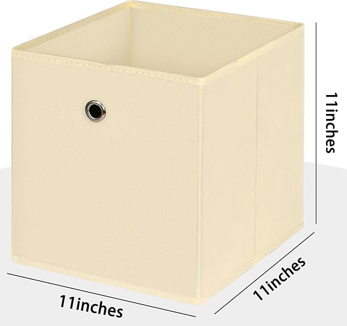 Foldable Storage Cubes Bins ,11 Inch Cloth Storage Cube Fabric Storage Box Cubes Organizer Baskets with Dual Handles for Home Organizer Set of 12 (Creamy-White)