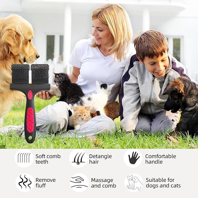 Double Sided Dual Flex Pet Slicker Brush - Professional Grooming Tool for Dogs & Cats, Stainless Steel Pins, Comfort Grip, Removes Tangles, Knots & Undercoat