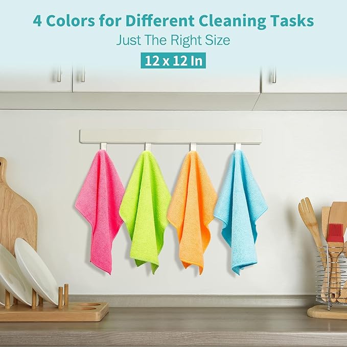 HOMERHYME Microfiber Cleaning Cloth, 100 Pack Cleaning Rags, 12" x 12" Shop Towels, Lint Free Reusable All Purpose Microfiber Towels for Cars Kitchen House Office Automotive