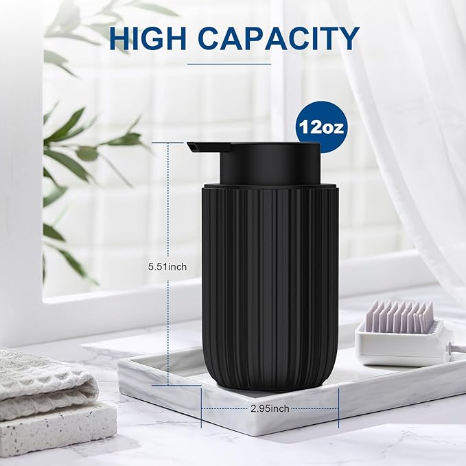 Ceramic Foaming Soap Dispenser, 12 oz Bathroom Foam Hand Soap Dispenser, Refillable Lotion Soap Dispenser with Removable Pump for Kitchen Hand Wash Dispenser, Modern Home Decor(2Pack-Black)