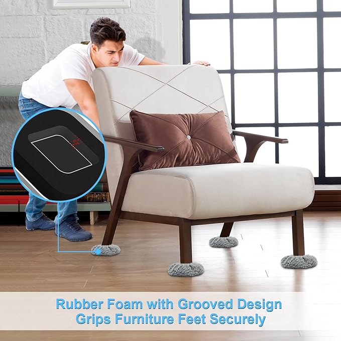 New Upgrade Furniture Movers Sliders, 8+8 Pack 4.3" Multi-Surface Furniture Sliders with Groove Design, 8PCS Moving Pads and 8 Hardwood Socks, Protect Floor and Easily Move Furniture