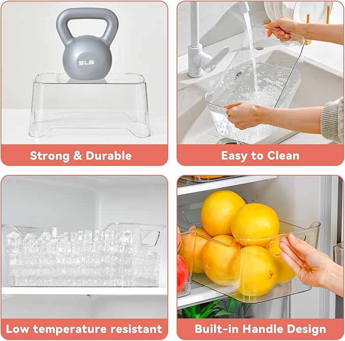 AntStep Clear Plastic Storage Bins - 12 Pack Pantry Organizers and Storage,Large Clear Pantry Organizer Bins, Plastic Containers with Handle for Kitchen,Freezer,Cabinet,Closet,Bathroom Under Sink