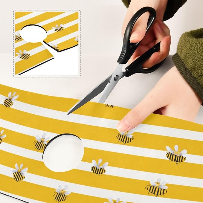 Kitchen Sink Splash Guard 2 PCS 30 Inch Sink Faucet Mat Splash Guard for Bathroom Countertop Water Absorbent Foldable Cuttable Soft Washable Yellow and White Striped Bees01