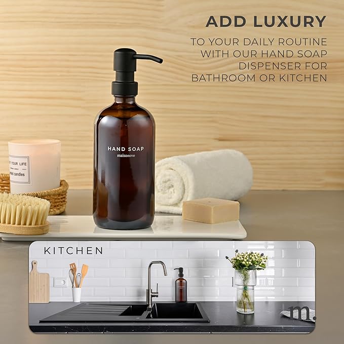 MaisoNovo Soap Dispenser 1-Piece Set | 16.9oz Amber Bottles with Black Plastic Pumps