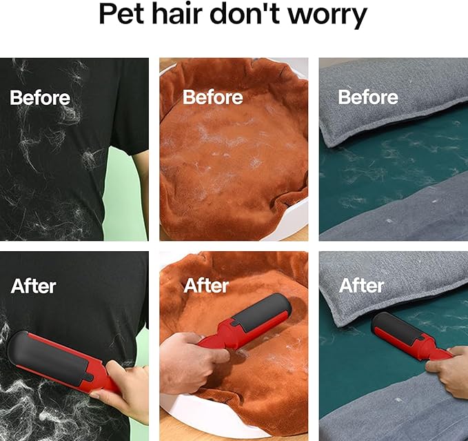 PAKEWAY 2 Pack Pet Hair Remover for Couch & Carpet, Reusable Lint Roller with Self-Cleaning Base, Dog & Cat Fur Remover, Portable Hair Removal Tool