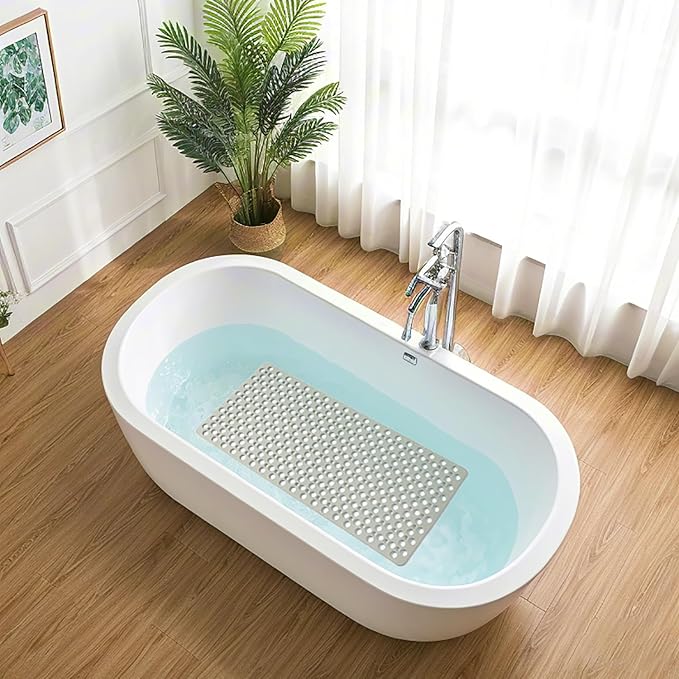 Nonslip Bathtub Mat Extra Soft TPE Bath Mat for Kids, Machine Washable Bathroom Shower Mat, Smooth/Non-Textured Tubs Only, 35L x 16W Inch (Light Brown)