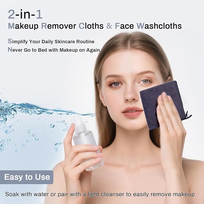 Microfiber Makeup Remover Cloth Face Towels Makeup Pads Soft Fingertip Face Wash Cloth Reusable Machine Washable High‑Absorbency Quick‑Dry Cleansing Facial Towels 12 × 12 in 6 Pack——Black Gray