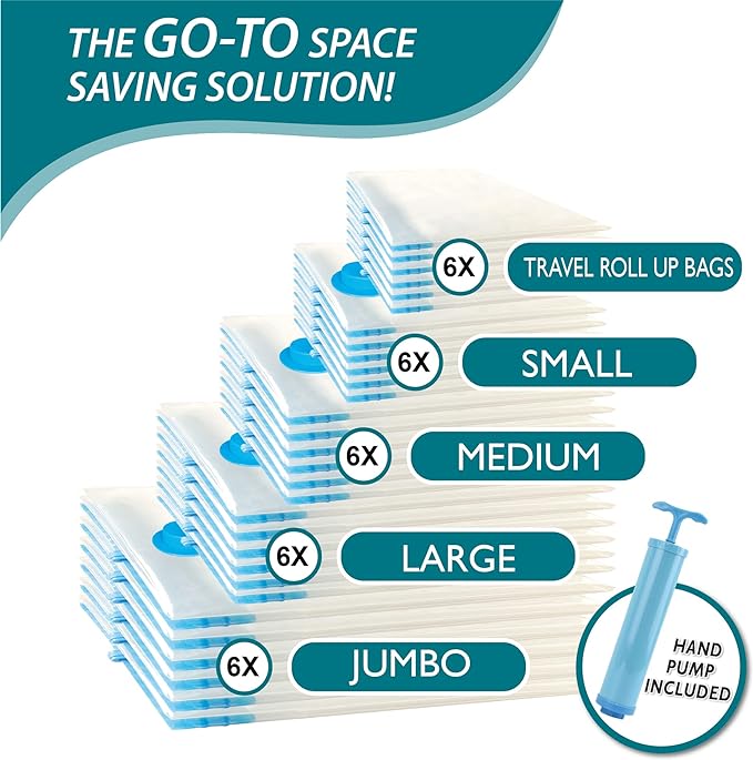 Cozy Essential 30 Pack Vacuum Storage Bags, Space Saver Vacuum Storage Bags, Vacuum Seal Bags for Clothing, Clothes, Comforters and Blankets, Pillow, Bedding