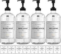 16 OZ Clear Glass Soap Dispenser with Pump, Hand and Dish Soap Dispenser Set for Bathroom with 12 Waterproof Labels, Pack 4