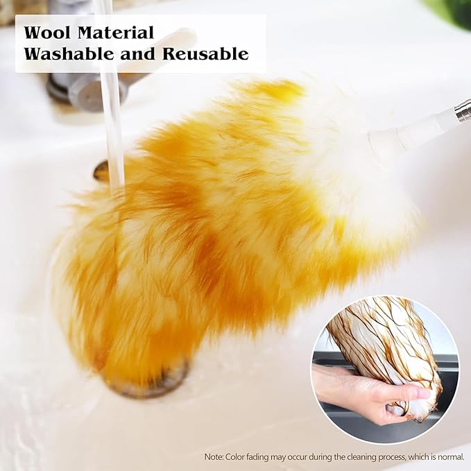 2-Pack Lambswool Extendable Duster 29-110 Inch, Anti-Static Flexible Head, Stainless Steel Pole for High Ceilings, Fans, Interior & Roof Dusting.