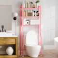 3-Tier Over The Toilet Storage, Space Saver Metal Bathroom Shelves, Freestanding Above Over Toilet Storage Shelf with 4 Hooks for Bathroom, Pink