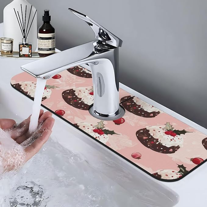 Faucet Draining Mat For Kitchen Sink, Cream Puddings Diatom Mud Absorbent Drain Pad For Bathroom Kitchen Sink Splash Guard Drying Mat