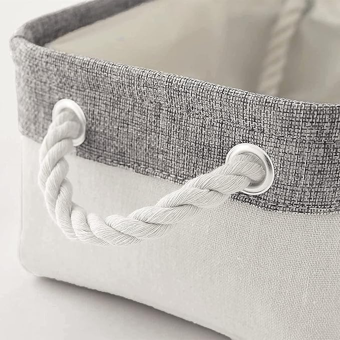 Sacyic Storage Bins - Storage Baskets for Shelves Storage Cubes with Handles Small Baskets for Organizing (Gray and White 11.8 x 7.9 x 5.2 inch)