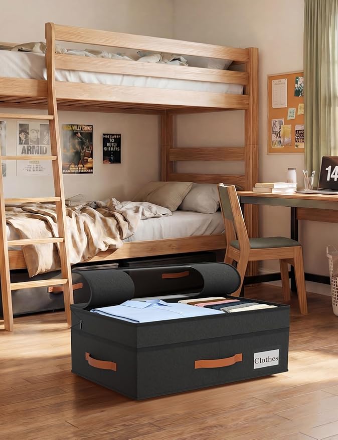 2-Pack Under Bed Storage with Wheels and 6 Vacuum Seal Bags, Adjustable Height 7.9"-10.2",63L Clear Lid Expandable Organizer for Bedding Blankets Clothes Shoes Toys,Space Saving Quick Assembly, Black