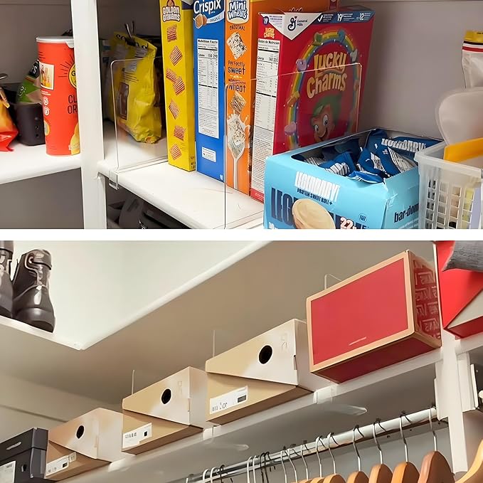 12 Pack Closet Shelf Dividers Organizer Purse Clothes Organization Acrylic Clear Tall Divider Separators for Wood Wire Thick Shelves Kitchen Office Bookshelf Storage Handbags Bag Sweater