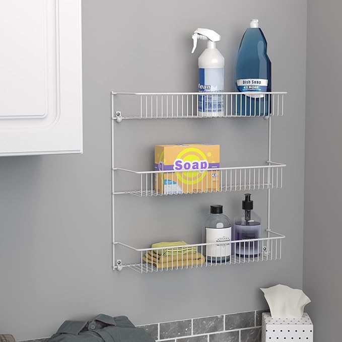 ClosetMaid 3-Tier Hanging Wall Mounted Metal Rack for Spices, Shelf Storage, Pantry Organization, Laundry, Kitchen, Bathroom, White, 8022