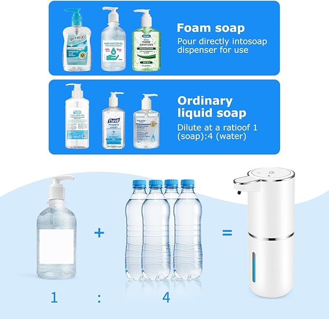 4 Pack Automatic Soap Dispensers,12.8oz/380ml USB Touchless Automatic Foaming Soap Dispenser,Rechargeabled Wall Mounted Smart Soap Dispenser for Bathroom Kitchen Dish Soap
