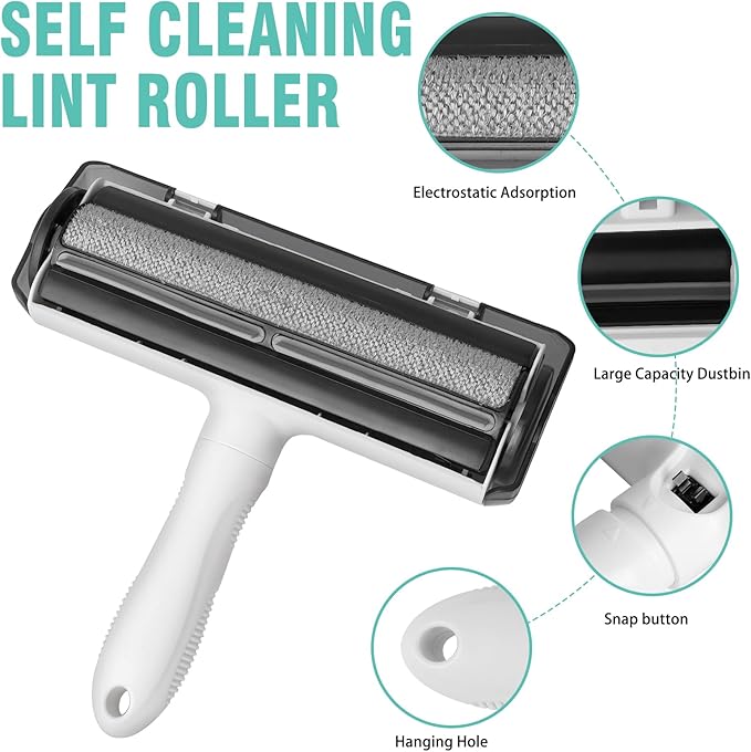 Reusable Lint Roller for Pet Hair – Extra Sticky Washable Dog & Cat Fur Remover Roller, Portable Lint Remover Brush on Furniture, Couch, Carpet, Car, Rugs & Bedding – Eco-Friendly, No Refills Needed