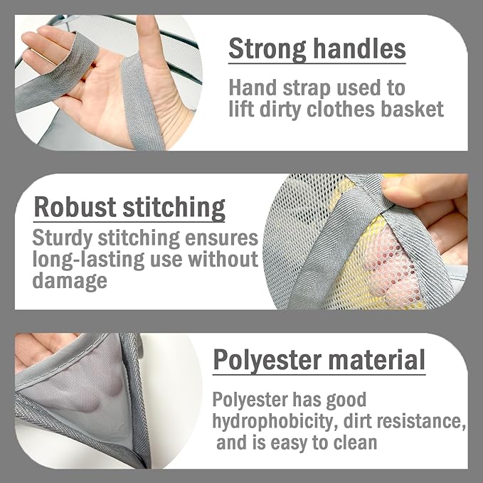Collapsible Pop-Up Mesh Laundry Hamper Basket, 90L Large Square with Wide Opening, Sturdy Handles & Side Pocket, Foldable, Breathable, Space-Saving for Laundry, Storage, Camping, Travel (Gray)