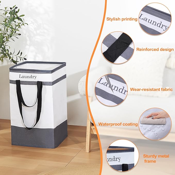 FairyHaus Laundry Basket 78L, 2Pack Laundry Hamper with Easy Carry Handles, Collapsible Laundry Baskets Hampers for Bathroom Clothes Storage Black