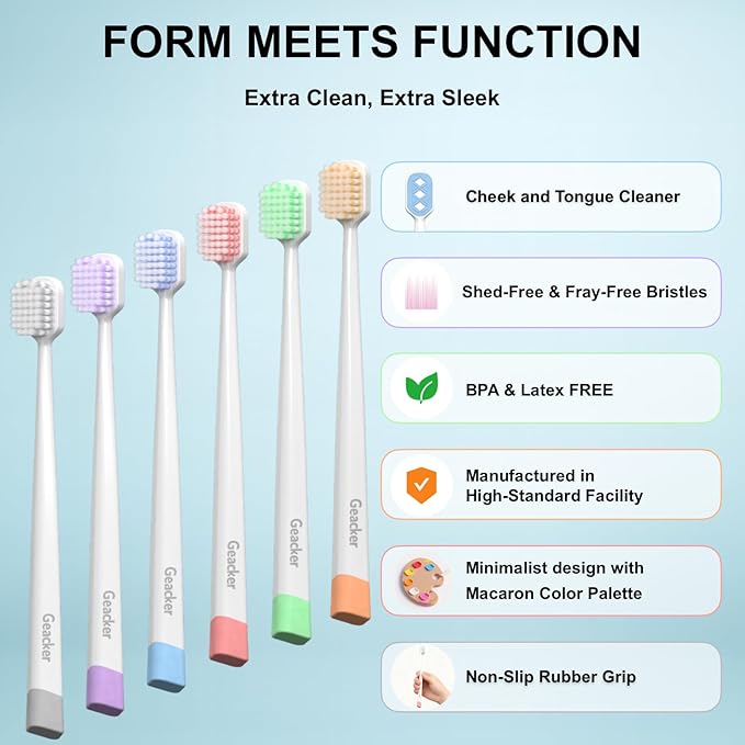 Medium Toothbrushes for Adults with Wide Head and Spiral Bristles, Whitening Toothbrush with Tongue & Cheek Cleaner, Travel Toothbrush with Cover and Canister Packaging, Multi-Color, 6 Count