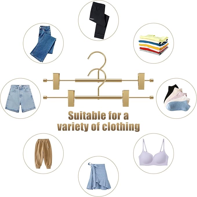 VWV 20-Pack Adjustable Women's Skirt and Pants Hangers, Durable, Space-Saving, Suitable for Jeans, Shorts, Underwear, Sports Bras (Gold)