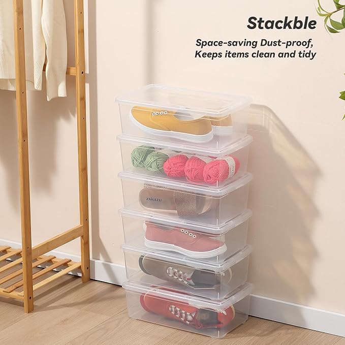 Party Club of America 8 Packs 6 Quart Latching Storage Box,Shoe Boxes Clear Plastic Stackable Storage Bins With Lids Stackable Storage Containers Plastic Shoe Boxes With Lids (Clear, 8 Pack)