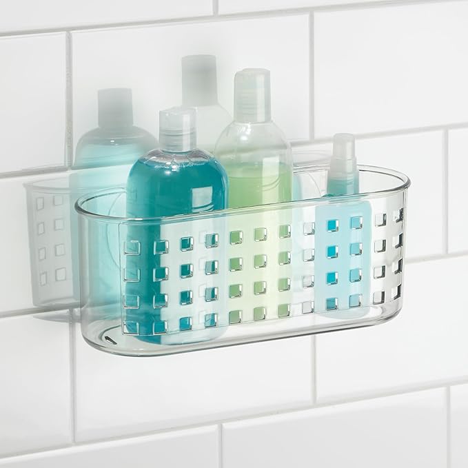 iDesign Hanging Suction Shower Caddy Basket for Bathroom Storage - Clear - Made in USA
