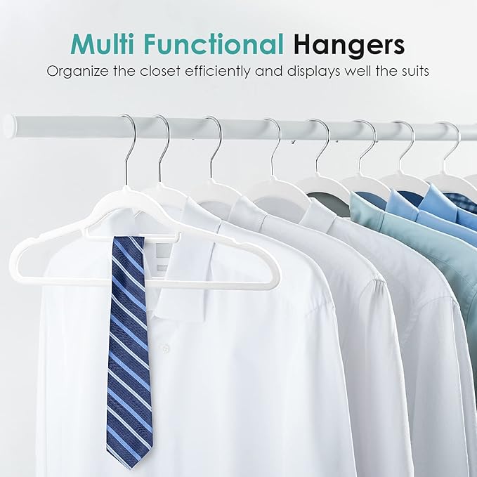 Velvet Hangers Non Slip Felt Hangers, 50 Pack White Velvet Clothes Hangers Space Saving Slim with 360 Degree Swivel Hook for Suits Coats, Jackets, Pants, and Dress Clothes