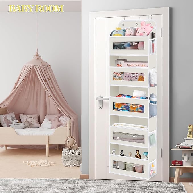 Over The Door Organizer, 5 Shelves Closet Door Hanging Organizer with 10 Mesh Pockets, Nursery Closet Organizer, Baby Essentials, Dorm Room Essentials for Girls
