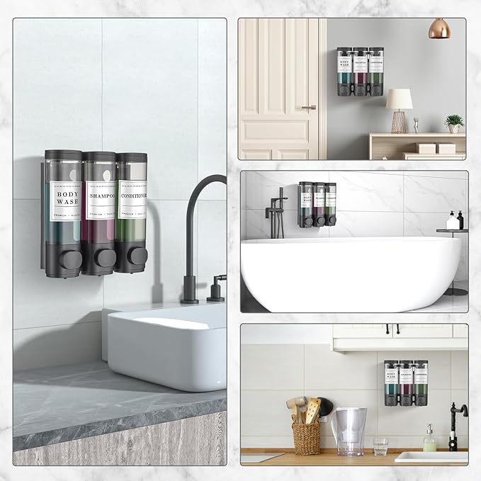 Shower Soap Dispenser Wall Mounted No Drill Shampoo Dispenser for Shower Wall Shampoo and Conditioner Dispenser Bathroom Hotel 3 * 300ml Black3 Self