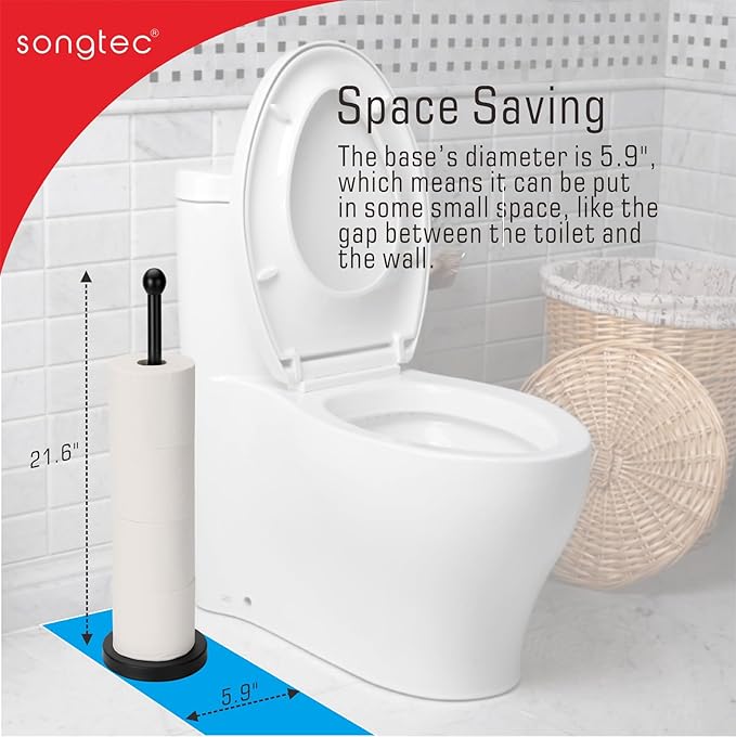 Songtec Toilet Paper Holder Stand, Black Floor Standing Tisse Roll Holder with Reserve for 4 Rolls, Compact Design Bathroom Toilet Paper Storage - Black
