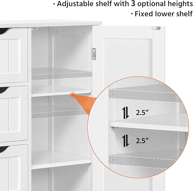 Yaheetech Large Bathroom Floor Cabinet with 4 Dawers and Single Door Cabinet, Freestanding Storage Cabinet for Living Room Kitchen Hallway, White