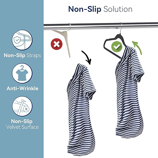 Premium Velvet Hangers 60 Pack, Non Slip Clothes Felt Hanger Heavy Duty for Coat, Premium Slim Space Saving Suit Hangers for Closet Organizer, 360° Rotating Silver Hook
