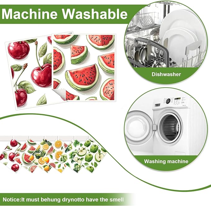 6 Pack Swedish Dishcloths for Kitchen - Reusable Dish Paper Towels Cloths Washable,Absorbent Cellulose Cleaning Sponge Cloth Wipes Quick Dry, Decorative Tea Towels,No Odor Biodegradable(Fruit)
