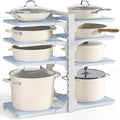 LAMU Pots and Pans Organizer under Cabinet, 8 Tier Heavy Duty Pan Organizers inside Cabinet, Adjustable Pot Rack for Small Kitchen Storage, 15" Height Holds Cast Iron Pans and Skillets White