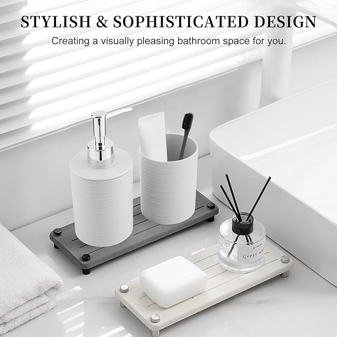 2 Piece Bathroom Accessory Set, Bathroom Accessories Set Include Soap Dispenser and Toothbrush Holder for Modern Bathroom Decor