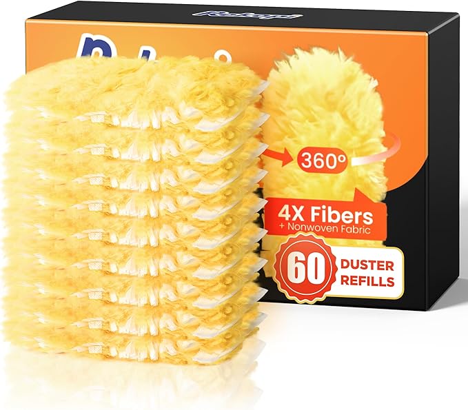 60 Count Heavy Duty Duster Refills for Swiffer, Multisurface 360° Larger Size Dusters with 4X Microfibers, Unscented Disposable Dusters for Cleaning Home, Blinds, Fans, Corners (Only Duster)