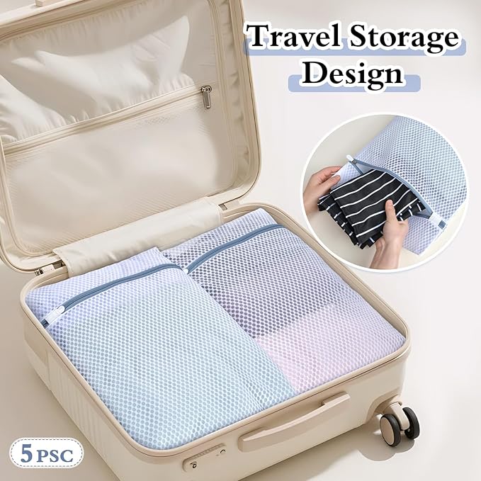 Heavy-Duty Honeycomb Mesh Laundry Bags 5-Pack (16x20 Inch) | Delicates Protector for Lingerie & Baby Clothes