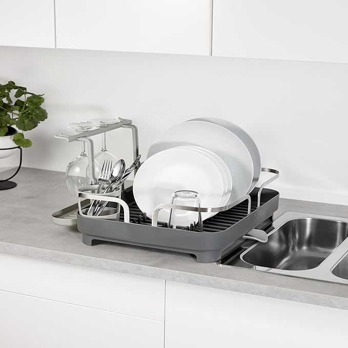 Umbra Holster Dish Rack– Molded Plastic Dish Drying Rack with Drainage Spout, Charcoal