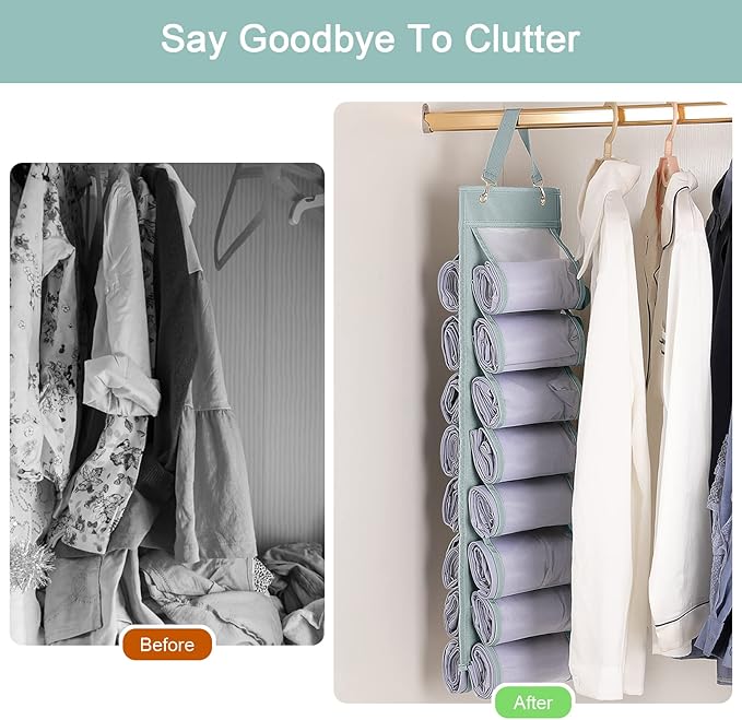 Legging Organizer Storage - 2PCS T Shirt Organizer, Hanging Closet Organizers and Storage with 16 Roll Independent Compartments for Yoga Pants, Towel, Bathing Suit (Grey)