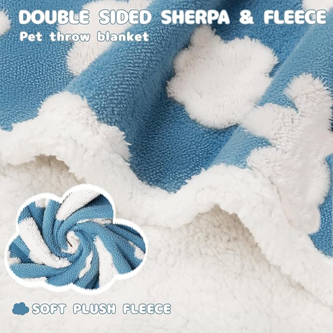 Luciphia Waterproof Pet Blanket for Medium Large Dogs Washable Fluffy Thick Jacquard Shag Fleece Warm Sherpa 3D Textured Flower Print for Cats Puppy Couch Protection (Blue Cloud,57x40 inches)