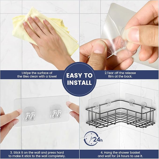 6 Pack Corner Shower Caddy Adhesive Replacement, Shower Shelf Adhesive Strips, Strong Hooks for Bathroom Storage (for Hang Iron Lines Corner Caddy)