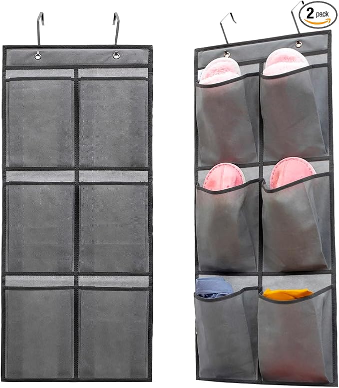 ANZORG 2 Packs Over The Door Hanging Closet Shoes Holder Organizer Shoe Storage Shoe Rack with 6 Pockets (Fabric Pockets)