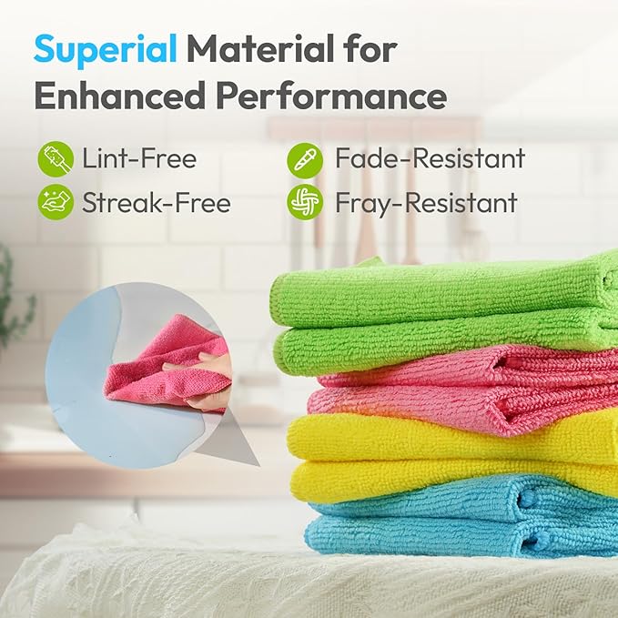 Microfiber Cleaning Cloth 12"X12" 24 Pack Colour Lint Free Microfiber Towels for Cars-Extra Thick, Streak-Free, Fast Absorbent - Reusable Multi-Purpose Housekeeping Rags for Cars