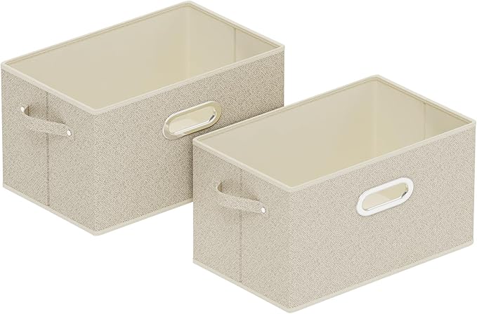 Open Storage Baskets, Collapsible Cube Bins, Fabric Container Organizer with Metal Handles, Boxes for Shelves, Closet, Living Room, 13x9.1x7.9in, Grey and Beige, 2 Pack