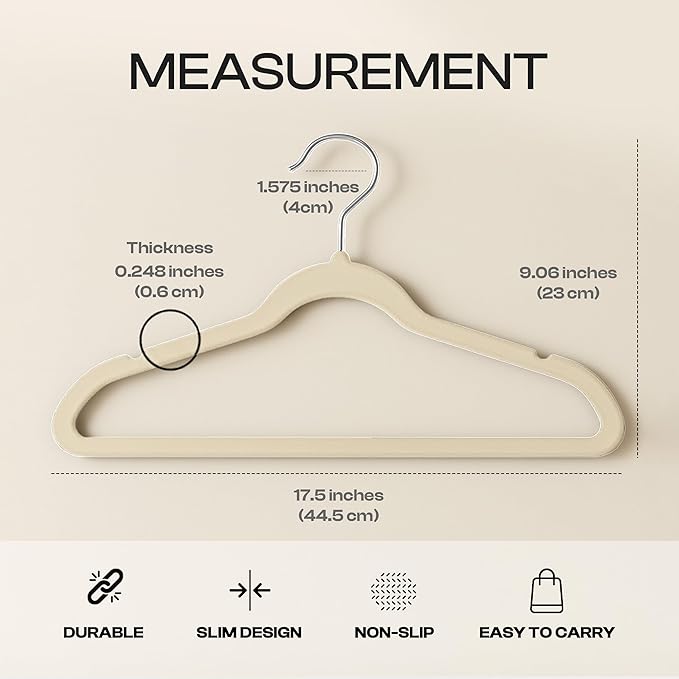 Utopia Home Velvet Hangers 20 Pack - Non-Slip Suit Hangers with 360 Degree Rotatable Hook - for Pants, Coats, Shirts & More (Ivory)